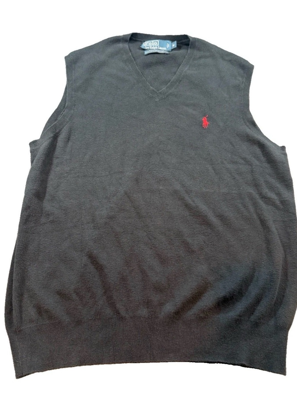 Vintage Polo Ralph Lauren Sweater Vest Mens M Black Red Pony 100% Pima Cotton